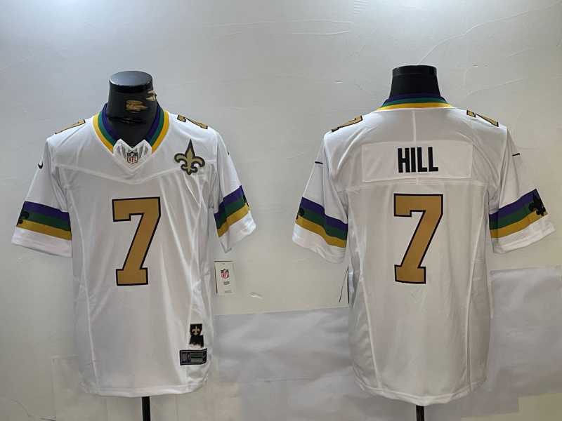 Men%27s New Orleans Saints #7 Taysom Hill White With Patch 2024 FUSE Vapor Limited Stitched Jersey